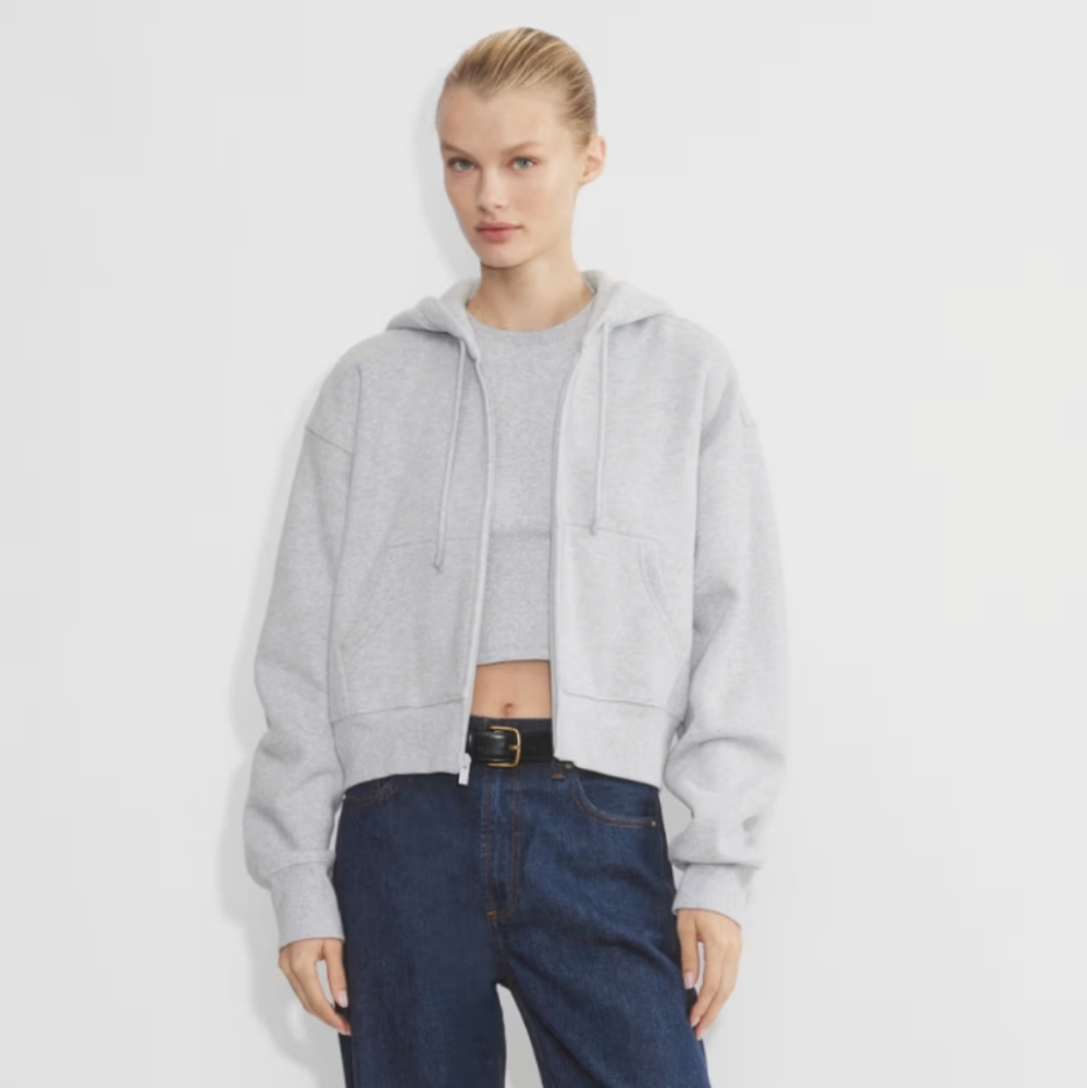 TNA | Terry Fleece Boxy Boyfriend Zip Hoodie | Chrome (Gray) | Size XL